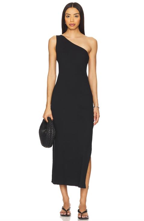 Seafolly Dresses & Skirts - Seafolly One Shoulder Jersey Midi Dress Black Ribbed Minimalist Size XL NWT